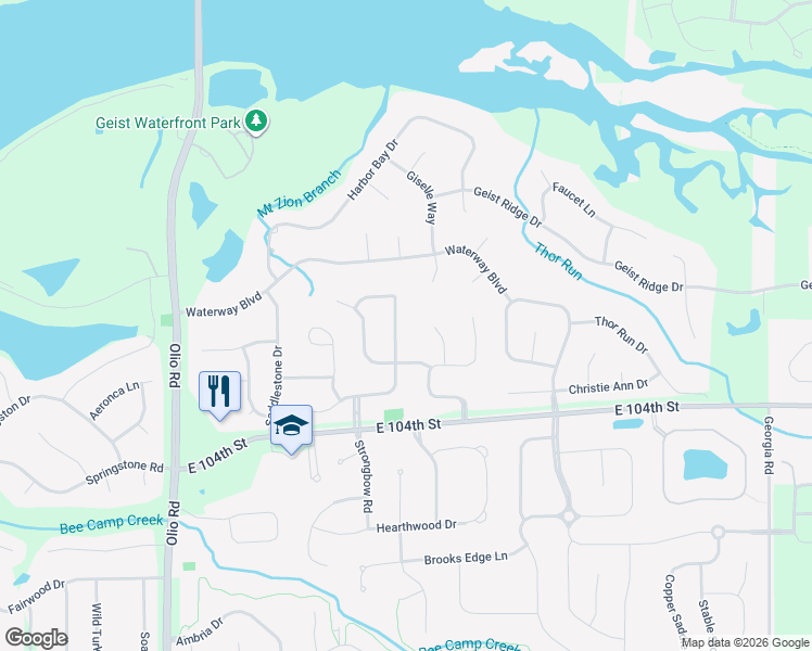 map of restaurants, bars, coffee shops, grocery stores, and more near 14265 Keyesport Landing in Fortville