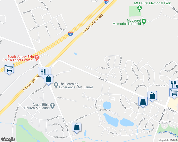 map of restaurants, bars, coffee shops, grocery stores, and more near 507 Oswego Court in Mount Laurel Township