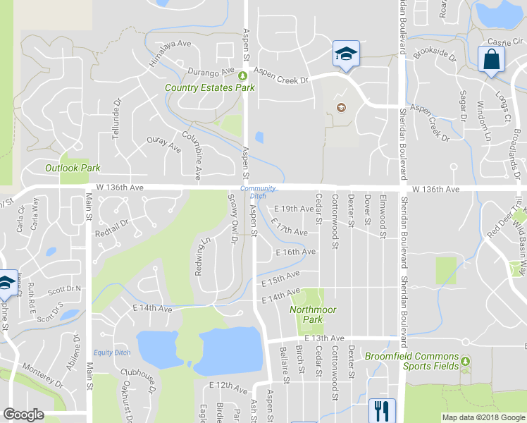 map of restaurants, bars, coffee shops, grocery stores, and more near 1014 East 17th Avenue in Broomfield