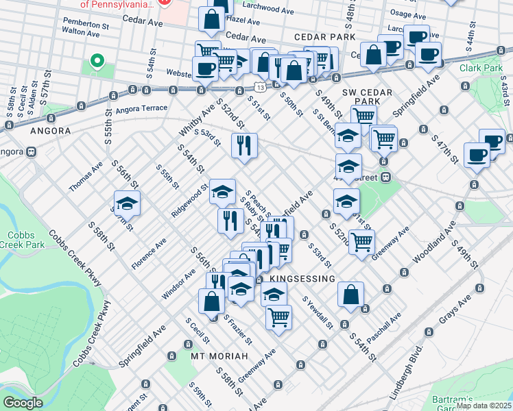 map of restaurants, bars, coffee shops, grocery stores, and more near in Philadelphia