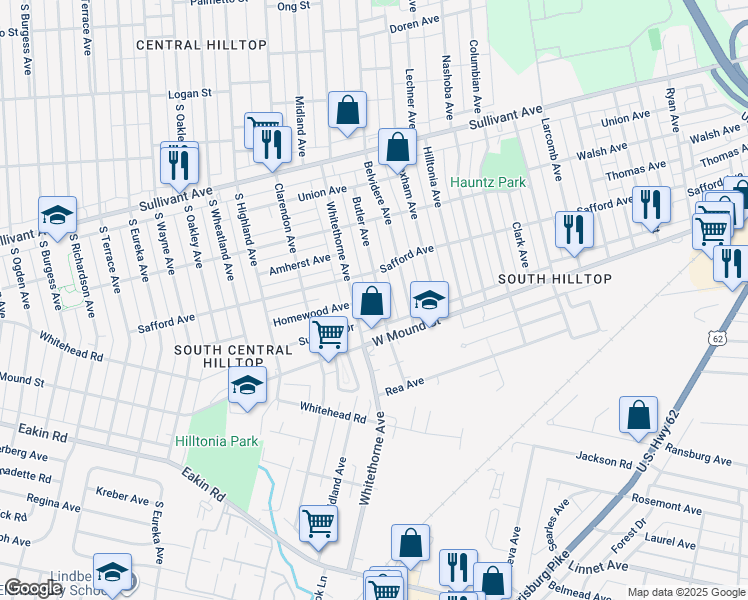 map of restaurants, bars, coffee shops, grocery stores, and more near 659 Butler Avenue in Columbus