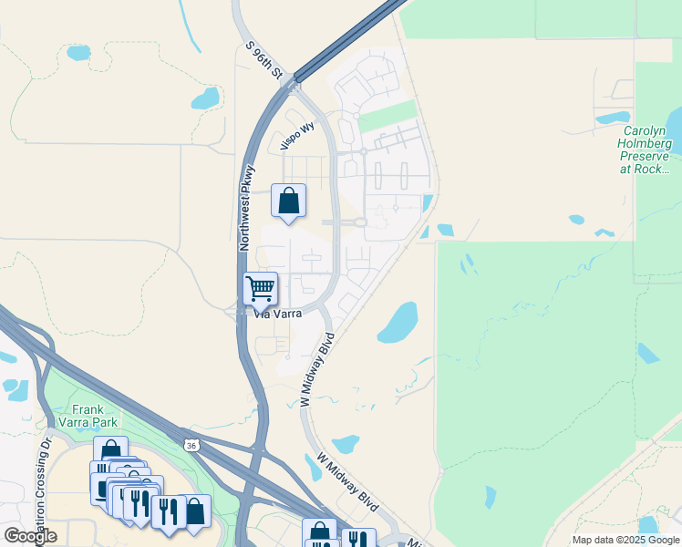 map of restaurants, bars, coffee shops, grocery stores, and more near 13472 Via Varra in Broomfield