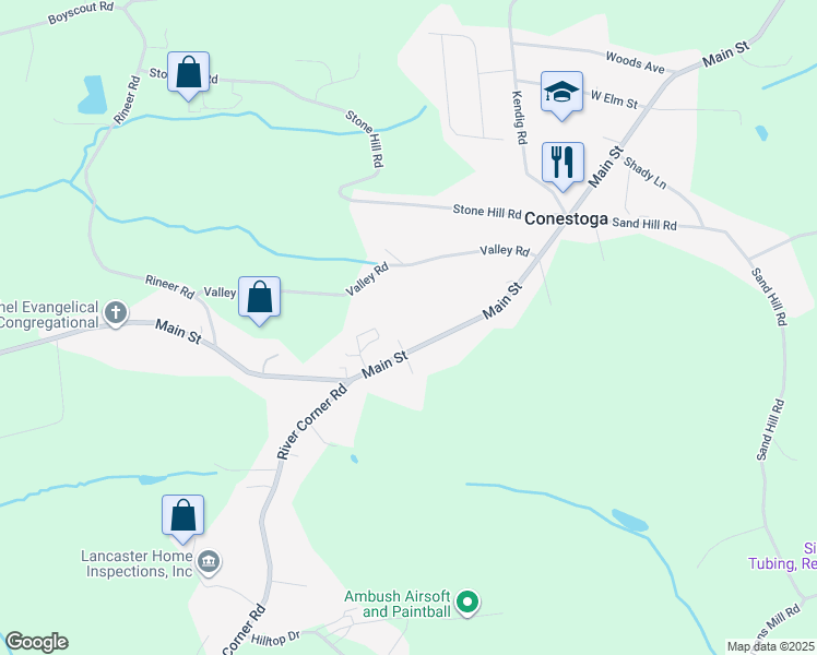 map of restaurants, bars, coffee shops, grocery stores, and more near 3269 Main Street in Conestoga