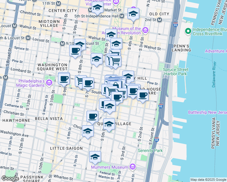 map of restaurants, bars, coffee shops, grocery stores, and more near 430 Gaskill Street in Philadelphia