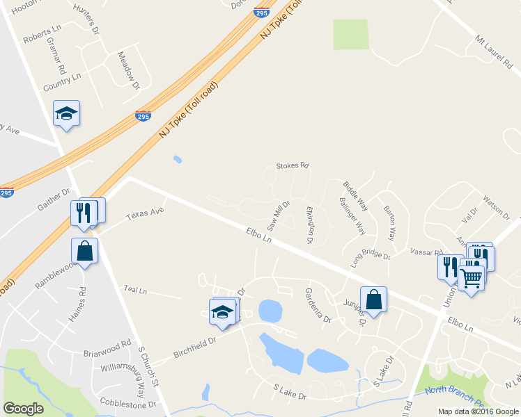 map of restaurants, bars, coffee shops, grocery stores, and more near 208 Wharton Road in Mount Laurel Township