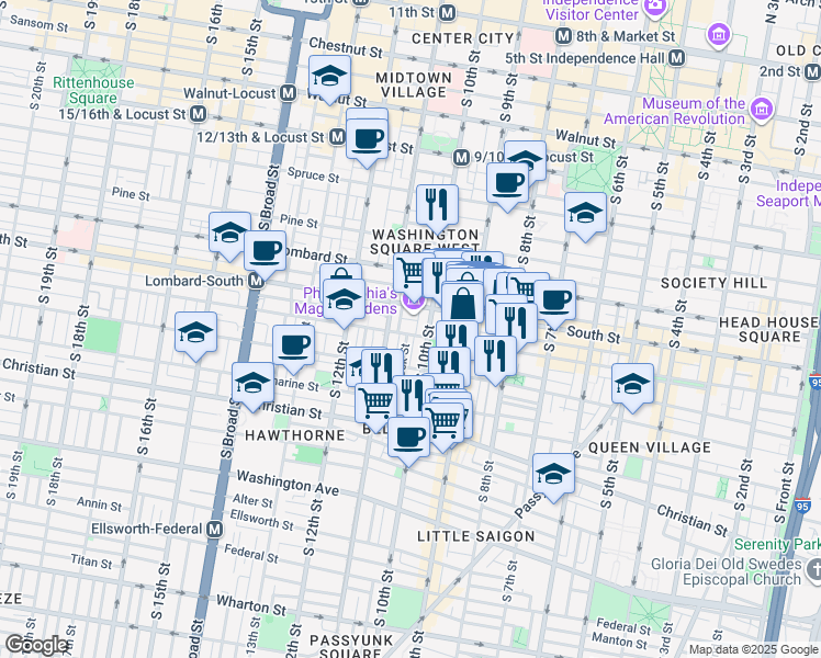 map of restaurants, bars, coffee shops, grocery stores, and more near in Philadelphia