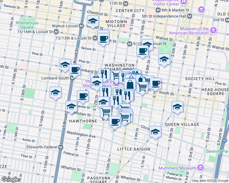 map of restaurants, bars, coffee shops, grocery stores, and more near in Philadelphia