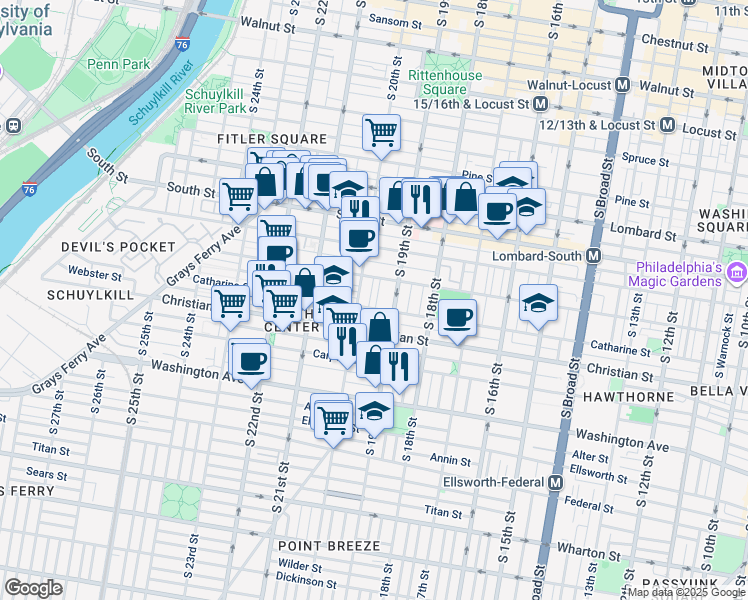 map of restaurants, bars, coffee shops, grocery stores, and more near 770 Martin Street in Philadelphia