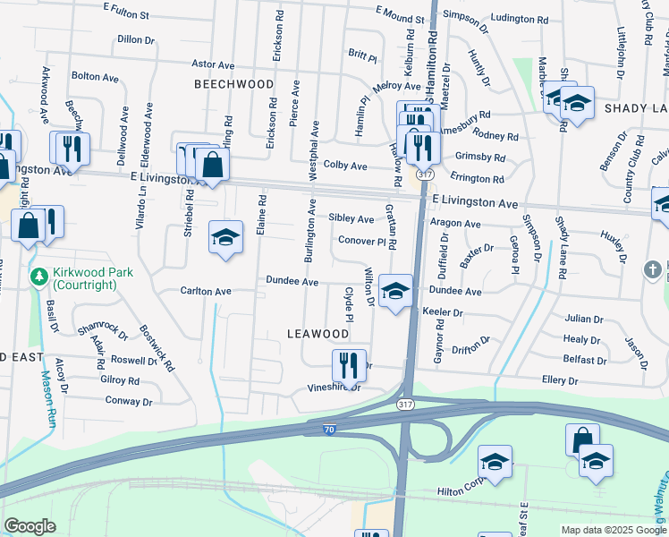 map of restaurants, bars, coffee shops, grocery stores, and more near 4208 Dundee Avenue in Columbus