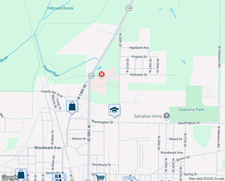 map of restaurants, bars, coffee shops, grocery stores, and more near 1023 North 20th Street in New Castle