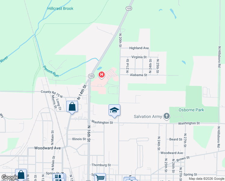 map of restaurants, bars, coffee shops, grocery stores, and more near 1023 North 20th Street in New Castle