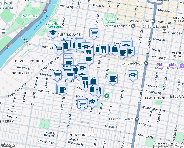 map of restaurants, bars, coffee shops, grocery stores, and more near 770 Martin Street in Philadelphia