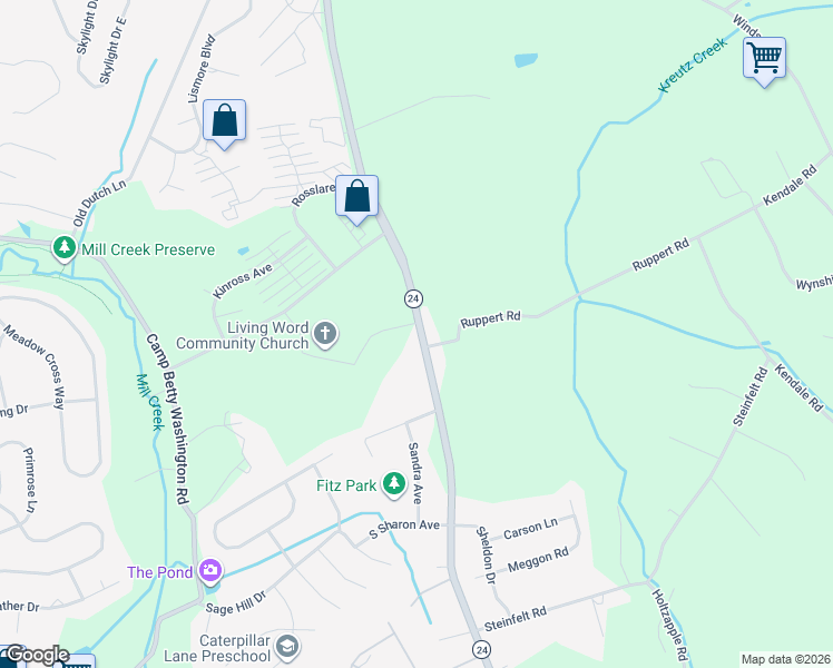map of restaurants, bars, coffee shops, grocery stores, and more near 3206 Cape Horn Road in Red Lion