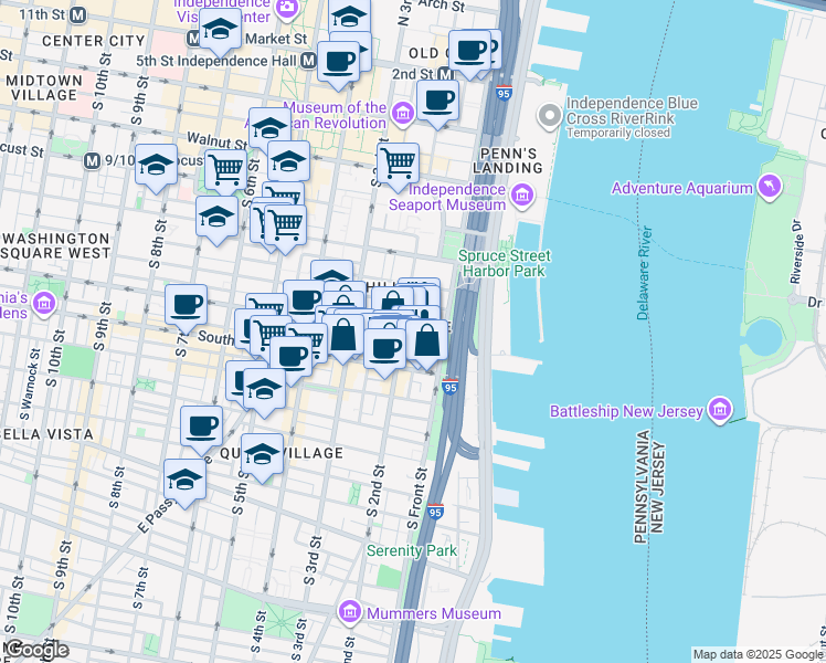 map of restaurants, bars, coffee shops, grocery stores, and more near in Philadelphia