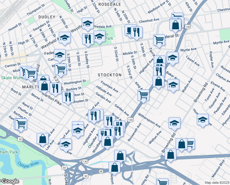 map of restaurants, bars, coffee shops, grocery stores, and more near 436 Hillside Avenue in Camden