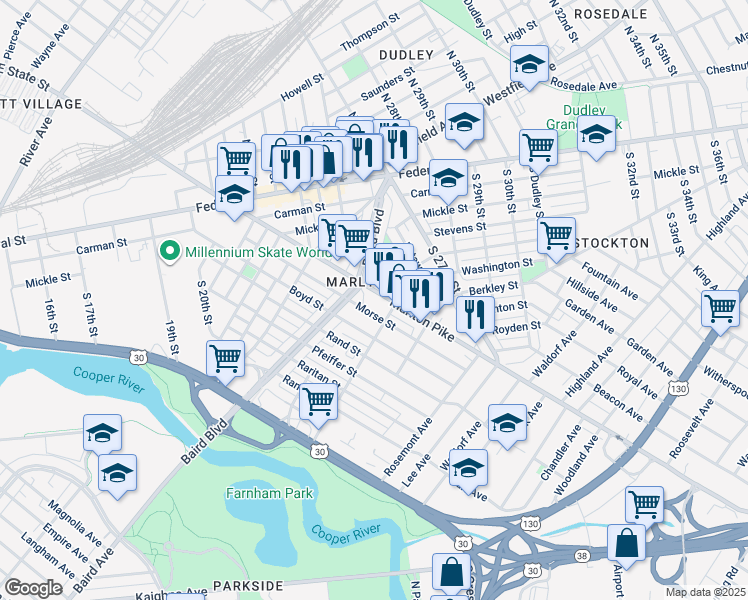 map of restaurants, bars, coffee shops, grocery stores, and more near 324 Morse Street in Camden