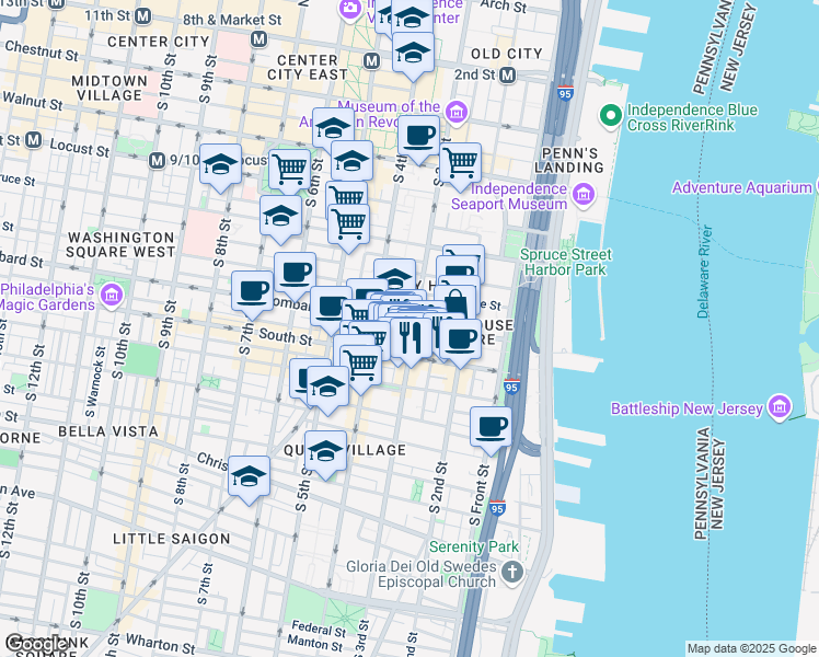 map of restaurants, bars, coffee shops, grocery stores, and more near in Philadelphia