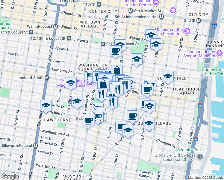map of restaurants, bars, coffee shops, grocery stores, and more near 824 South Street in Philadelphia