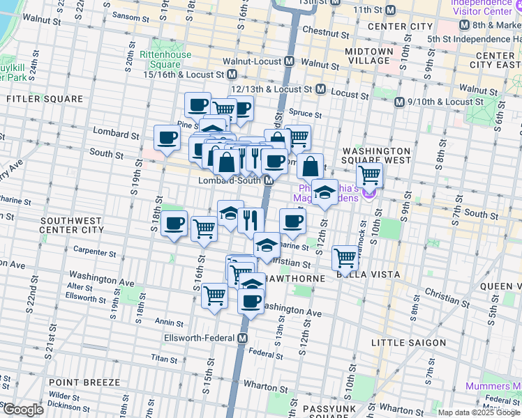map of restaurants, bars, coffee shops, grocery stores, and more near in Philadelphia