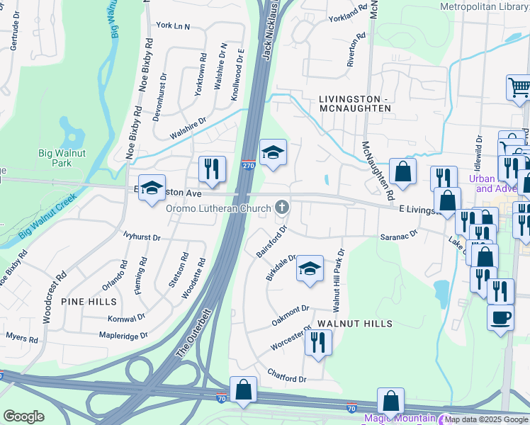 map of restaurants, bars, coffee shops, grocery stores, and more near 5596 Autumn Chase Drive in Columbus