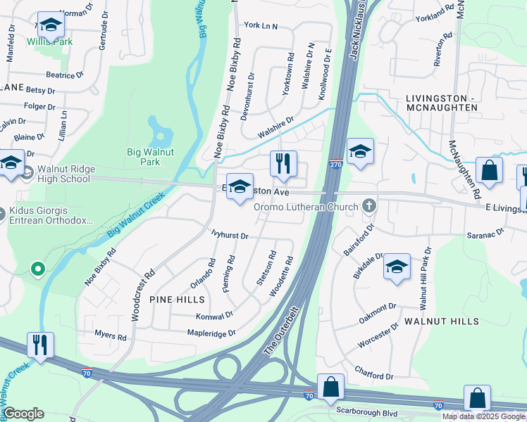 map of restaurants, bars, coffee shops, grocery stores, and more near 1743 Lonsdale Road in Columbus