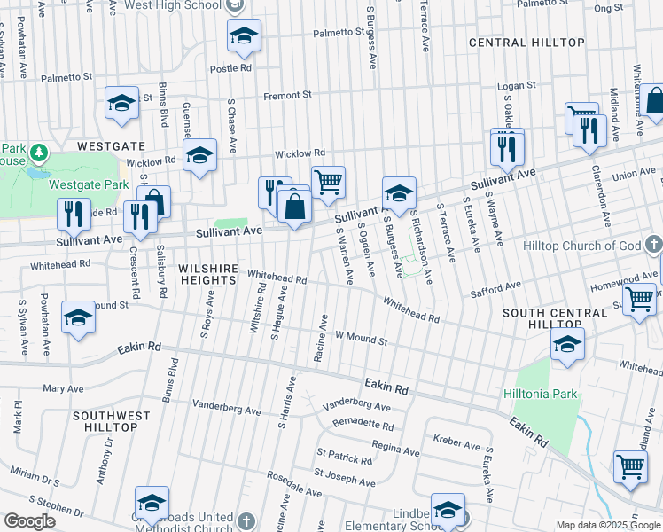 map of restaurants, bars, coffee shops, grocery stores, and more near 635 Racine Avenue in Columbus