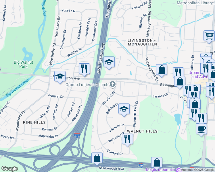 map of restaurants, bars, coffee shops, grocery stores, and more near 5615 Autumn Chase Drive in Columbus