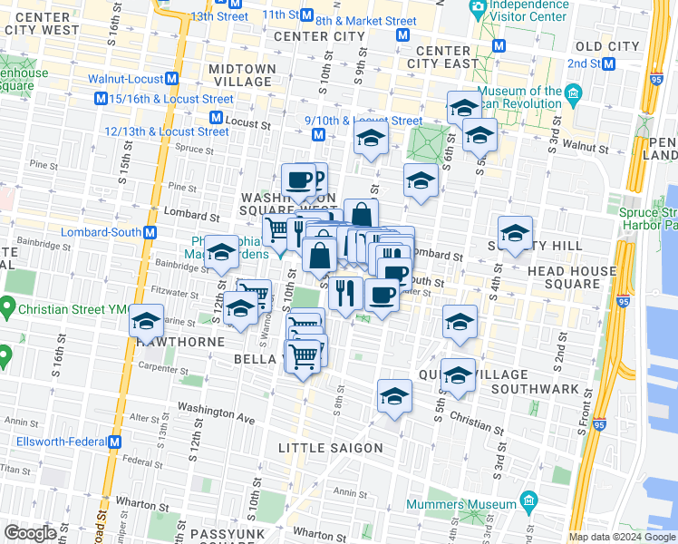 map of restaurants, bars, coffee shops, grocery stores, and more near in Philadelphia