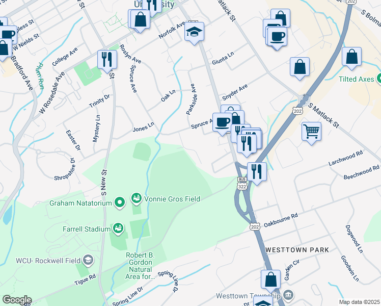 map of restaurants, bars, coffee shops, grocery stores, and more near 904 Sheridan Drive in West Chester
