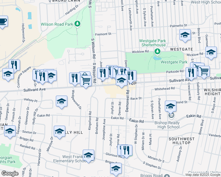 map of restaurants, bars, coffee shops, grocery stores, and more near 3505 Sullivant Avenue in Columbus