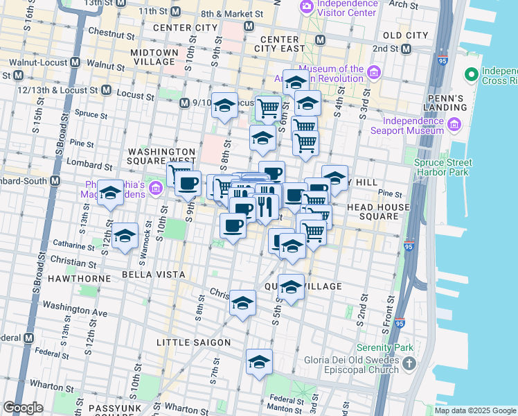 map of restaurants, bars, coffee shops, grocery stores, and more near 612 Rodman Street in Philadelphia