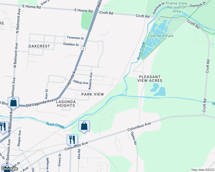 map of restaurants, bars, coffee shops, grocery stores, and more near 2745 Hilltop Avenue in Springfield
