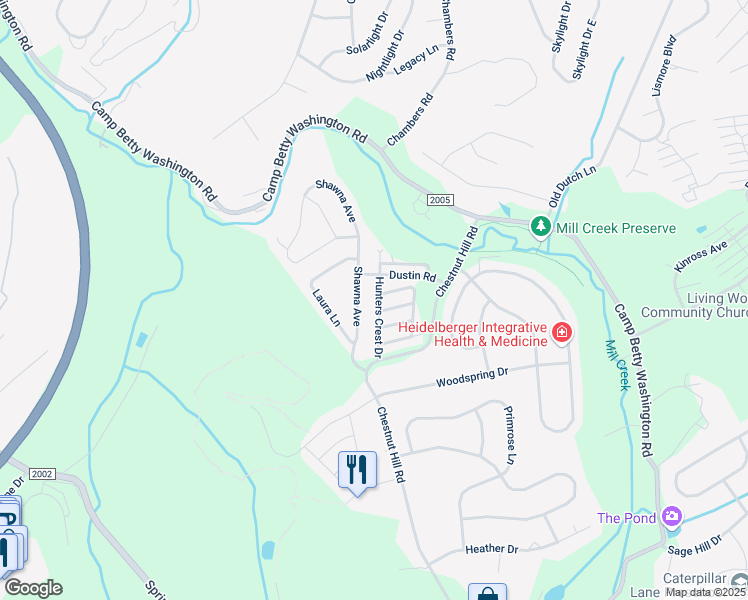 map of restaurants, bars, coffee shops, grocery stores, and more near 2720 Hunters Crest Drive in York