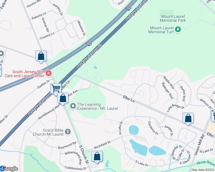 map of restaurants, bars, coffee shops, grocery stores, and more near 507 Oswego Court in Mount Laurel Township