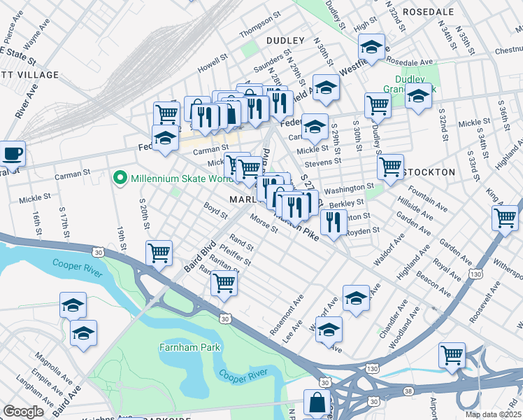 map of restaurants, bars, coffee shops, grocery stores, and more near 324 Morse Street in Camden