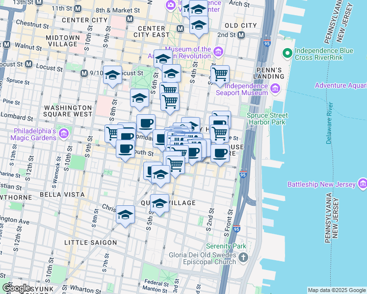 map of restaurants, bars, coffee shops, grocery stores, and more near 324 Gaskill Street in Philadelphia