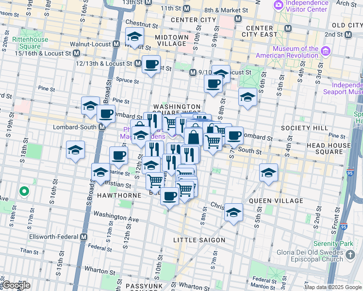 map of restaurants, bars, coffee shops, grocery stores, and more near in Philadelphia