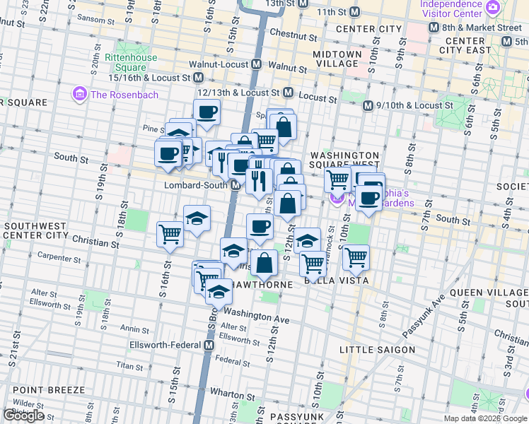 map of restaurants, bars, coffee shops, grocery stores, and more near in Philadelphia