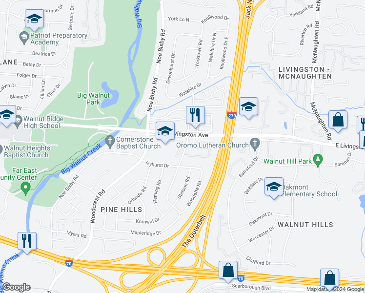 map of restaurants, bars, coffee shops, grocery stores, and more near 1743 Lonsdale Road in Columbus