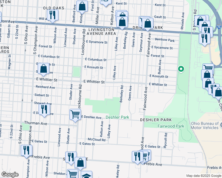 map of restaurants, bars, coffee shops, grocery stores, and more near 1194 Lilley Avenue in Columbus