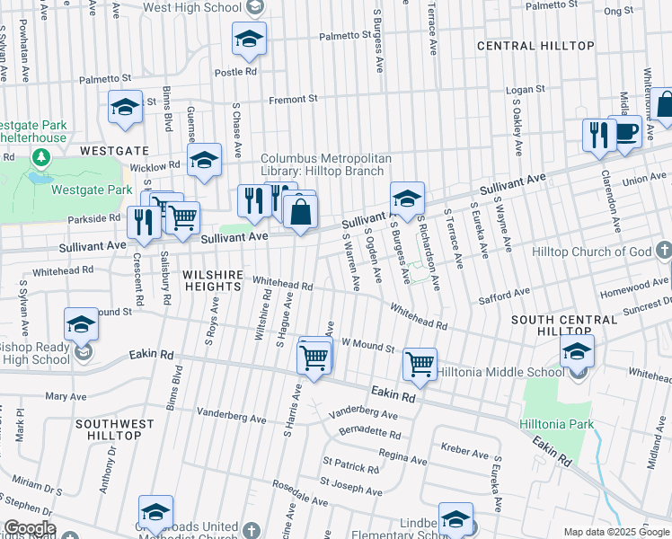 map of restaurants, bars, coffee shops, grocery stores, and more near 635 Racine Avenue in Columbus