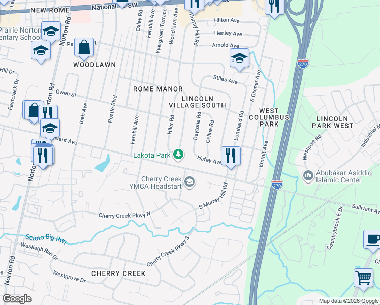 map of restaurants, bars, coffee shops, grocery stores, and more near 4896 Sullivant Avenue in Columbus