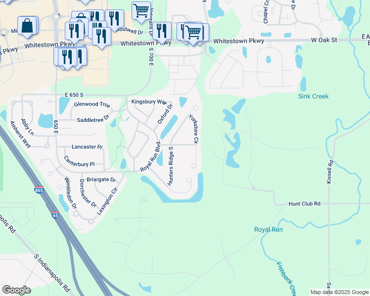 map of restaurants, bars, coffee shops, grocery stores, and more near 6781 Hampshire Drive in Zionsville