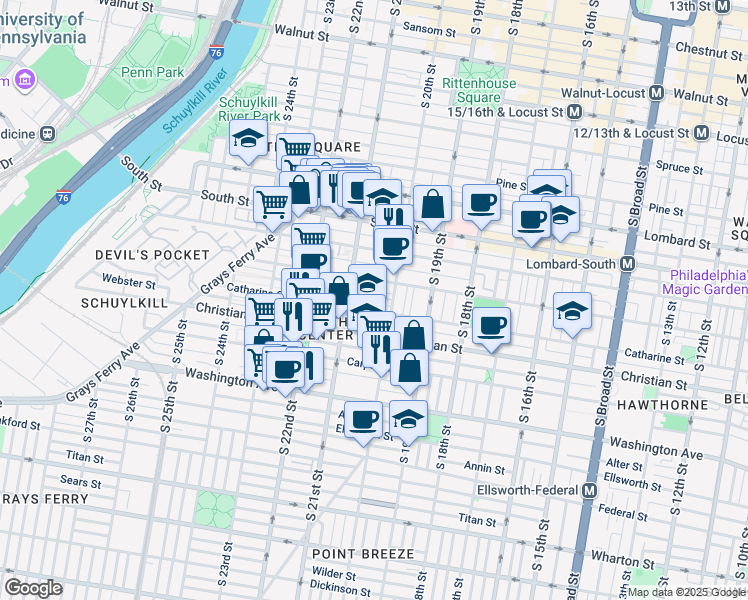 map of restaurants, bars, coffee shops, grocery stores, and more near 2026 Saint Albans Street in Philadelphia