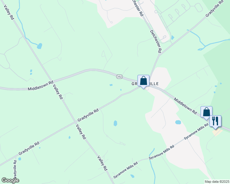 map of restaurants, bars, coffee shops, grocery stores, and more near 1247 Gradyville Road in Glen Mills