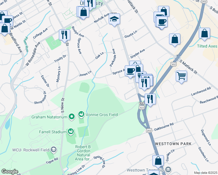 map of restaurants, bars, coffee shops, grocery stores, and more near 902 Sheridan Drive in West Chester