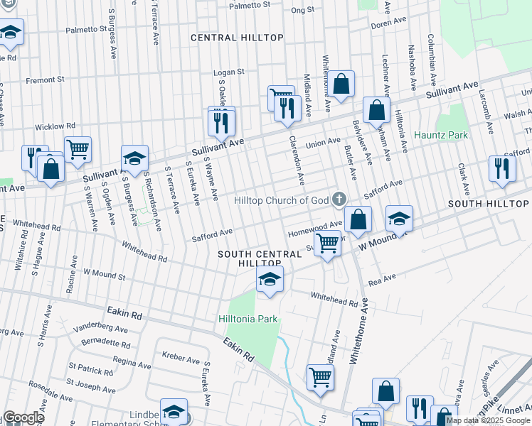 map of restaurants, bars, coffee shops, grocery stores, and more near 653 South Highland Avenue in Columbus