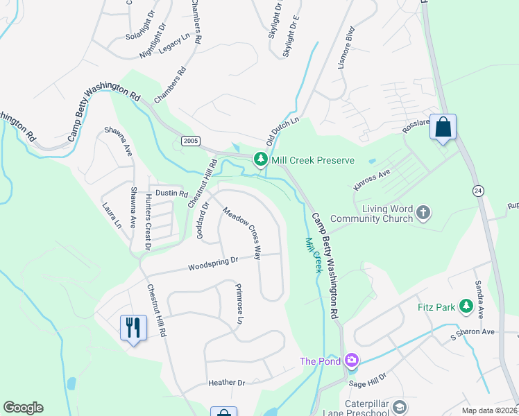 map of restaurants, bars, coffee shops, grocery stores, and more near 2771 Meadow Cross Way in York