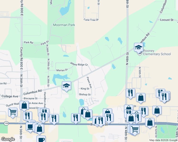 map of restaurants, bars, coffee shops, grocery stores, and more near 4406 Columbus Rd in Quincy