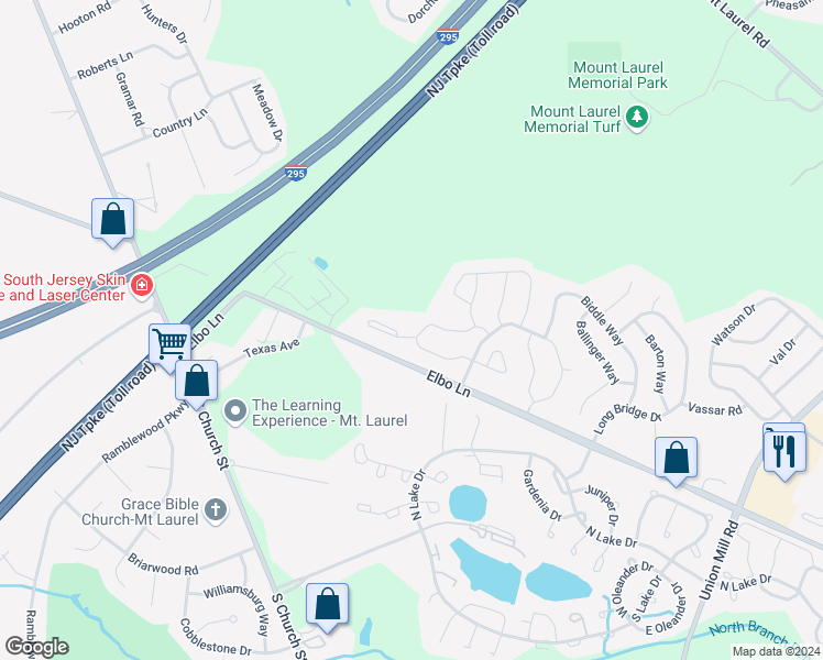 map of restaurants, bars, coffee shops, grocery stores, and more near 204 Oswego Court in Mount Laurel